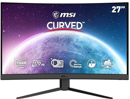 MSI G27C4 E2 – Monitor gaming curvo 27, (1920 x 1080 FHD, 170 Hz, Panel VA, ratio 16:9, pantalla curva 1500 R, 1 ms tiempo de respuesta, brillo 250 nits, anti-glare, 93 %/117 %, negro