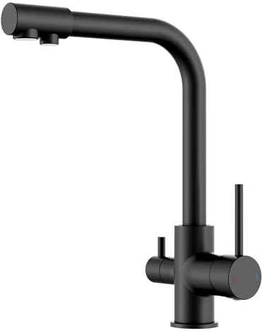 FORIOUS 3 Way Kitchen Tap with Drinking Filtered Water Outlet, Dual Lever Kitchen Sink Taps, Matte Black