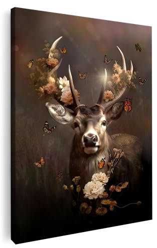 Artmazing | Buntes Hirsch Bild auf Leinwand | Coole Wandbilder für Wohnzimmer | S-Art Bilder Preise | Wandbild XXL