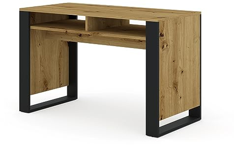 Homlando Schreibtisch, Bürotisch, Haushaltsbüro, Computertisch Laptop-Tisch, Arbeitstisch Home Office, Schreibtisch mit Zwei Regalen, Mondi 120x55x75 cm Artisan/Schwarz Matt