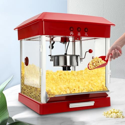 Popcornmaschine, 800W Profi Popcorn Maker mit 3 Löffel, Popcorn Maschine Popcornautomat Popcorngerät für den Einsatz zu Hause, in Geschäften, Supermärkten, Kinos, 56 x 56 x 63cm