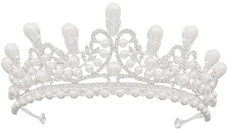 Minkissy Kronenkopfschmuck Perlen Krone Diadem Silber Hochzeit Haarschmuck Braut Tiara Mit Diamanten Strass Und Imitierte Perlen FüR Party Abschlussball JubiläUm 5.51X4.72X2.36In