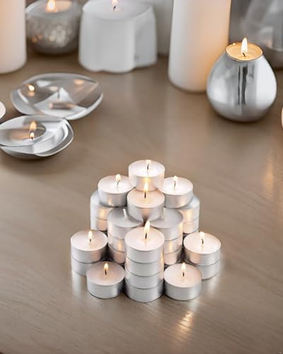 100 x Tea Lights 3 Hour Long Burn Night Light Candles Unscented Tealight Candles for Home Décor, Events, and Ambient Lighting Smokeless Long Burning Cup Tea Light Candle
