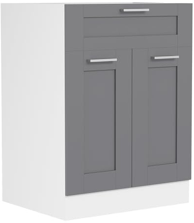 VCM Küchenmöbel Unterschrank 60x46x82 cm 2 Türen 1 Schublade Anrichte | Stauraum für Töpfe und Vorräte - Einbauküche - Für Haushalte - Holzwerkstoff mit höhenverstellbaren Füßen