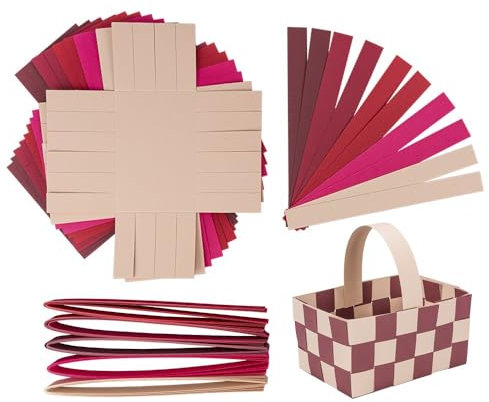 Idee con cestini intrecciati a cuore | fatto di carta | per lavorazione e intrecciatura | Cesto pasquale | Decorazione | Cesto regalo | Imballaggio | 12 cm x 8 cm x 6,5 cm | 10 pezzi (toni rosa e ros