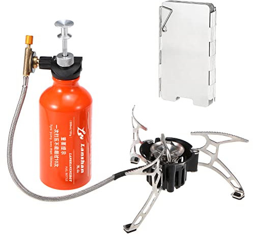 SIUKE Fornello a gasolio multiuso da campeggio per esterni con bombola da 500 ml per benzina e parabrezza per fornello da campeggio a 9 piastre per alcool diesel