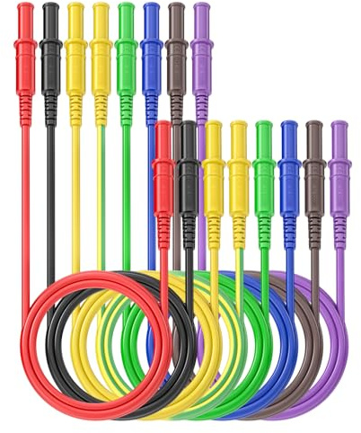 Cleqee 8 Stück 4mm Sicherheits-Bananenstecker Messleitungen 1m | Bananenstecker zu Bananenstecker, Gerade Silikonkabel Drähte, 3,3ft/1m, Für Multimeter elektrische Prüfung, 1000V/15A