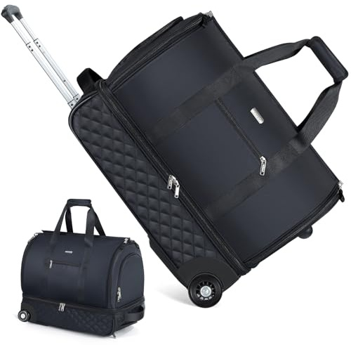 Lekeinchi Rolling Garment Bag for Travel - Convertible Duffel Bag with Wheels & Shoes Compartment, Carry on Suit Luggage Bag with Trolley for Business Trip, Wedding, Weekender