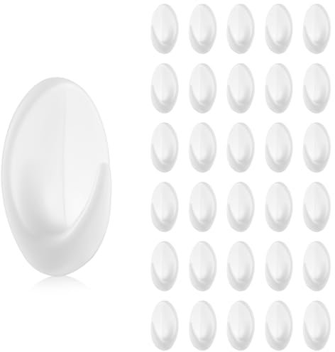 Sibba Lot de 30 Crochets Muraux Adhésifs Transparents Réutilisables en Acrylique Avec Autocollant Non Marquant pour Cuisine Salle de Bain Chambre À Coucher Bureau Blanc
