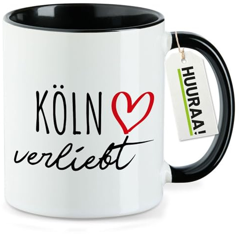 Huuraa Kaffeetasse Köln verliebt 330ml Schwarz Keramik Kaffeebecher Geschenkidee