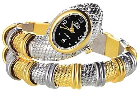 JewelryWe Damenuhr Schlange Legierung Uhr Damen Analog Quarz Armbanduhr Chunky Flexible biegbares Schlangenarmband Wickelarmband Uhr geschichtet gewickelte Schlangenuhr für Frau Mädchen