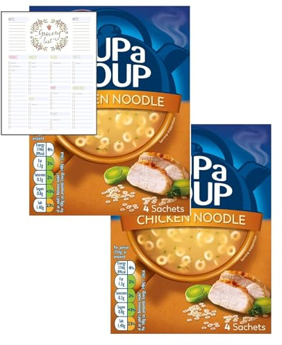 Cup a Soup Bundle With Batchelors Cup a Soup Chicken Noodle 4 Sachets 94g - Pack of 2 with Grocery List Card