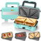 Appareil Croque Monsieur 3 en 1, Gaufrier 1200W avec Contrôle de Température à 5 Vitesses, Machine à Sandwich avec 3 Plaques Antiadhésives pour Sandwich, Gaufres, Viande, Lumières LED,Vert Menthe