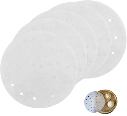 Papier cuisson vapeur, papier sulfurisé perforé, papier parchemin rond pour friteuse à air, tapis de cuisson vapeur en bambou, papier snack, 20 cm (blanc, 200 pièces)