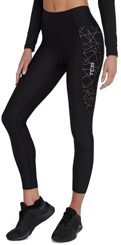 TCA Women's 3/4 Padded Cycling Leggings High Waist Breathable Bike Shorts with Pockets Anti-Slip Quick Dry - Black Graphic, L