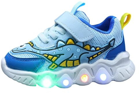 Zapatillas Deportivas Niña Zapatillas Luces Niña Bambas Zapatos Led Luminosos Tenis para Niños Bebe Shoes Calzado Transpirable Malla, Estampado de Dinosaurios Cordones