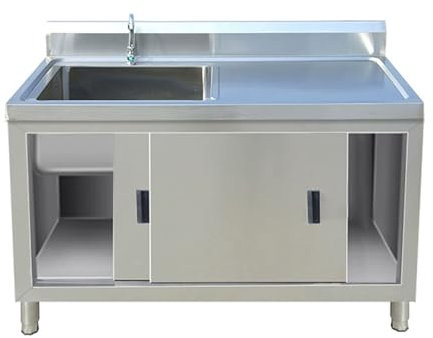 JQGADL Freistehend Spüle Mit Abnehmbaren Wasserhahn,Standwaschbecken Waschtrog,Standing Single Bowl Küchenspüle, Für Gastronomie,Wäsche,Garten,Garage,Außen Und Innen(Size:80 * 50 * 80 cm)