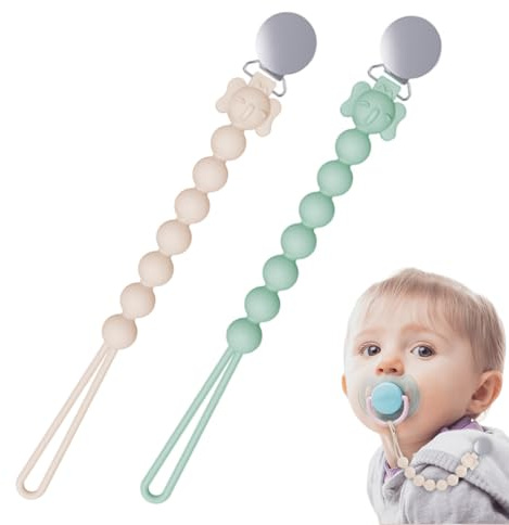 EIH1 2 Piezas Cadena Chupete de Silicona Cadena Chupete de Silicona para Niños Niñas Regalo Nacimiento Bautizo Bebé Cumpleaños Navidad