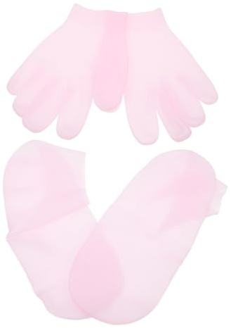 Didiseaon 2paia Calzini Maschera per Piedi e Guanti Idratanti in Gel per Cura di Mani e Piedi Design Antiscivolo e Riutilizzabili Rosa