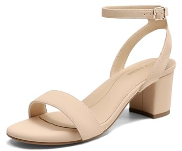 DREAM PAIRS Women's Open Toe Ankle Strap Low Block Chunky Heels Sandals Party Dress Pumps Shoes,Size 10,Nude/Nubuck,CARNIVAL