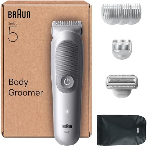 Braun Rasoio Elettrico Corpo Uomo Series 5, +7 Strumenti Cura Corpo, Con Tecnologia SkinGuard, 100 Min Autonomia, Testine SmoothShave & SensitiveTrim, Impermeabile, Rasoio Intimo Uomo, BG5555, Grigio