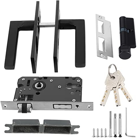 Bedroom Door Lock Set, Space Aluminum Entry Door Lock Set, Home Security Bedroom Handle Lock with Keys Screw Black