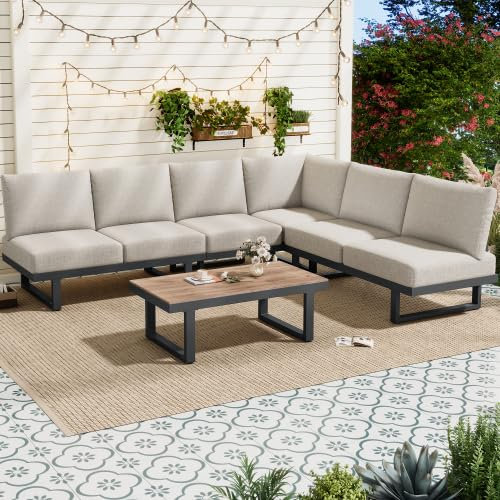 Romanbin ‌Premium Garten-Loungeset 3-TLG. - Ecksofa mit Relaxfunktion + Couchtisch - Wetterfestes Outdoor-Set in Grau - Verzinkter Stahl & Glasplatte - Für Terrasse/Balkon