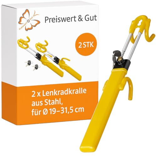 Preiswert&Gut 2 x Lenkradschloss für Auto & SUV – Lenkradkralle mit robuster Lenkradsperre aus Stahl für Ø 19–31,5 cm, Diebstahlschutz für unterwegs & Urlaub
