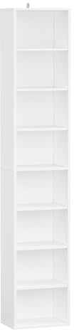 Panana Wooden Cube Bookcase - 2/3/4/5/6 Tier Display Unit Tall Narrow Bookshelf for Office, Living Room, Bedroom Furniture (White, 8-Tier)