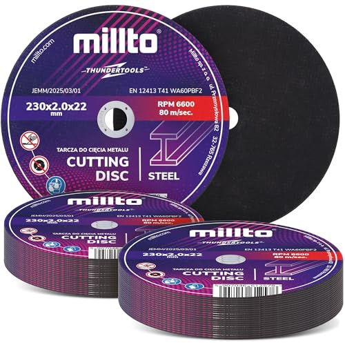 50x Millto Disque a Tronçonner Coupe Métal 230x2 mm Acier Inox Fer Aluminium Tôle Meuleuse Angulaire Disques Découpe Pour Outils Usinage Métal Coupe Précise