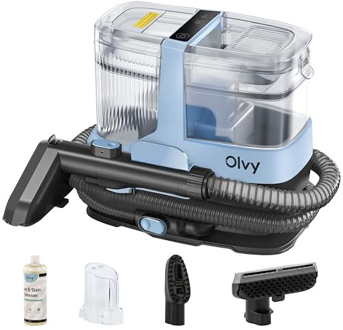 Olvy Nettoyeur de Tapis – Puissant Détacheur 17.000 PA avec Tuyau de 1,6m, Câble de 4m, Fonction d’Auto-Nettoyage & 500ml de Solution de Nettoyage – Tapis, Canapé, Matelas & Voiture