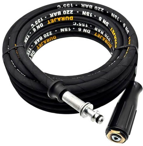 Manguera de alta presión apta para Kärcher HD 5/12 C hasta 2016 | rosca interior M22 mandril de 14 mm | 11 mm AVS giratorio | 220 bar | DN6 | hasta 150 °C | compatible con pistola Kärcher | manguera