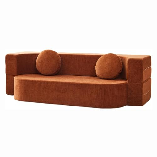 HNBCYRND Kompressionssofa umbaubares Schlafsofa Zweisitzer Matratze ausklappbar Bequeme Lounge fürs Wohnzimmer funktionaler Memory-Schaum mit Armlehnen Couch für kleine Räume(100cm/39 in,Orange)