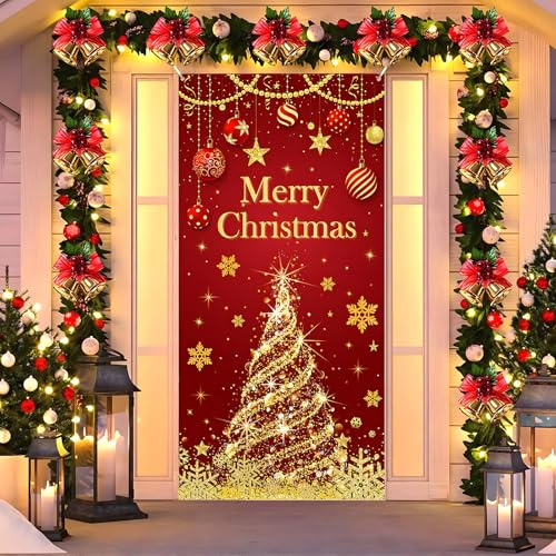 svpfuo Weihnachten tür Abdeckung Dekoration, Weihnachtsstimmung Hintergrundtuch, Weihnachten tür Banner, 90 X 180 CM, es Kann zur Dekoration von Haustüren oder als Kulisse Verwendet Werden