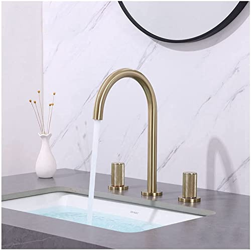 HPTHLY Grifo De Baño De 3 Orificios, Grifo Mezclador De Latón con Doble Manija, Grifo para Lavabo De Tocador, Grifo para Lavabo, Dorado,Gold