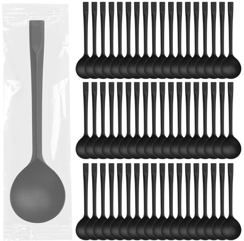 100 Stück Wiederverwendbare Löffel Schwarz, Kaffeelöffel Suppenlöffel Dessertlöffel, Wiederverwendbar Robust Eierlöffel Besteck für Camping, Grill, Picknick, Party, Geburtstag, Hochzeiten
