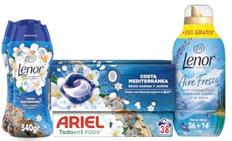 Pack de Ariel PODS & Lenor – Brisa Marina y Jazmín Edición Limitada: Detergente en Cápsulas (19 Lavados), Perlas de Perfume (22 Lavados) y Suavizante Aire Fresco (50 Lavados)