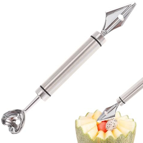 Cuillère à Fruits et Bouleuse | Double Cuillère Parisienne en Acier Inoxydable pour Pastèque - Pour Sorbet Glace Dessert à Servir Pitaya Kiwi Tomates,Pour Préparation de Fruits et Légumes