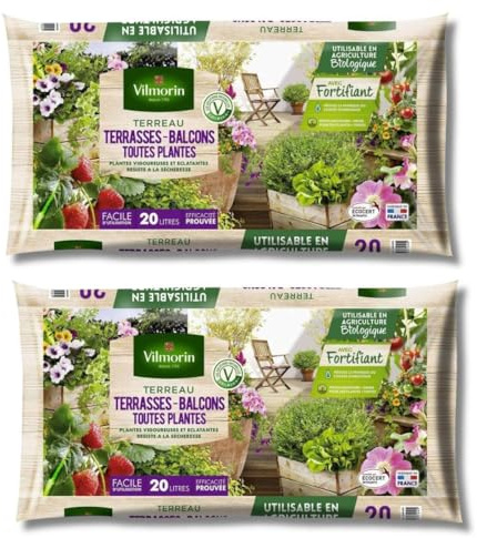 Multitanks Terreau Terrasses et Balcons Vilmorin, Lot de 2 Sacs de 20L