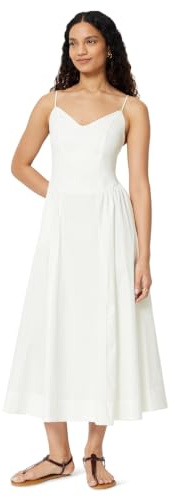 Amazon Essentials Abito Midi Fit & Flare in Popeline di Cotone con Spalline Sottili Donna, Bianco Brillante, XL