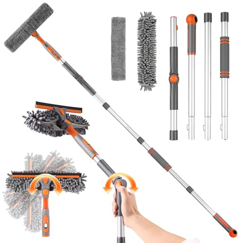Kit de nettoyage de vitres 2 en 1 - Raclette professionnelle - Avec manche télescopique - Barre télescopique - Nettoyage des fenêtres hautes - Fenêtre de toit - Pour l'intérieur et l'extérieur