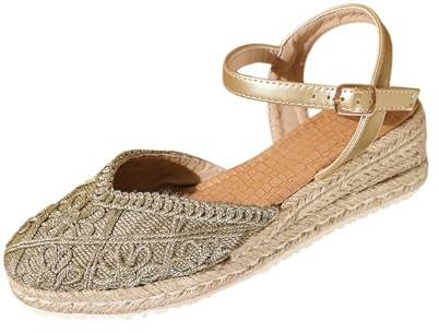 Generico sandali donna,sandali da camminata donna, espadrillas ricamati da donna con cinturino alla caviglia,punta chiusa,plateau,scarpe estive Ciabatte Mare Zeppa