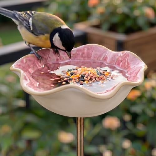 Bienentränke Keramik, Insektentränke Keramik, Vogeltränke Blume & Gartenstecker – Insektentränke Garten für Wasser & Vogelfutter, Dekorative Keramikblüten für Bienen & Vögel