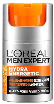 L'Oréal Men Expert Hydra Energetic Anti-Fatigue Moisturiser: 24hr Hydration for Men's Skin. Combats Dryness and Dark Circles. Fast-absorbing, Enriched with Vitamin C. 50ml