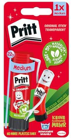 Pritt PG23B Klebestift, sicherer und kinderfreundlicher Kleber für Kunst und Bastelarbeiten, starker Klebstoff für Schule & Bürobedarf, 1x22g Pritt Stift