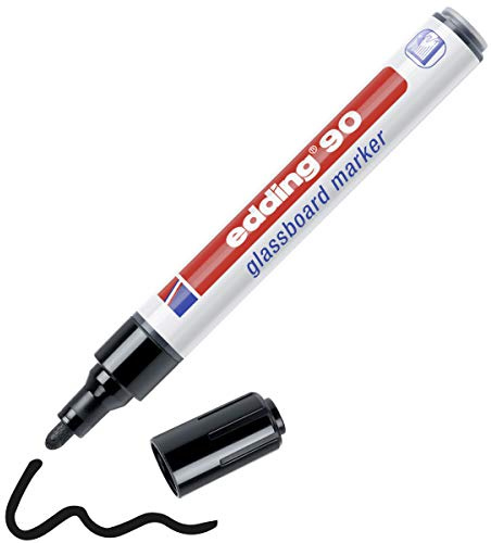 edding Glassboard Marker, Black - 1 Pen, Round Nib 2-3 mm, Washable Window Marker for Writing on Glass Surfaces - Dry-Wipeable