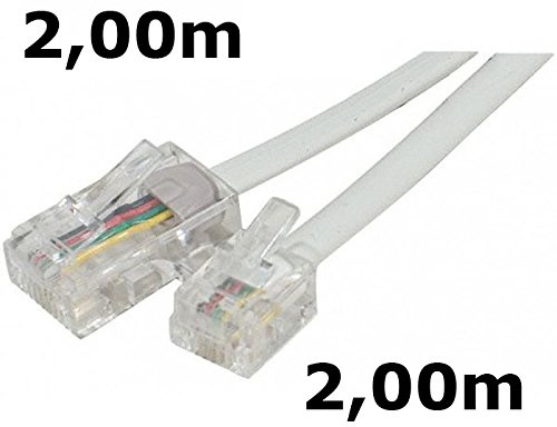 DITM® Cordon Téléphone ou ADSL RJ11 Male vers RJ 45 Male (2,00m, Blanc)