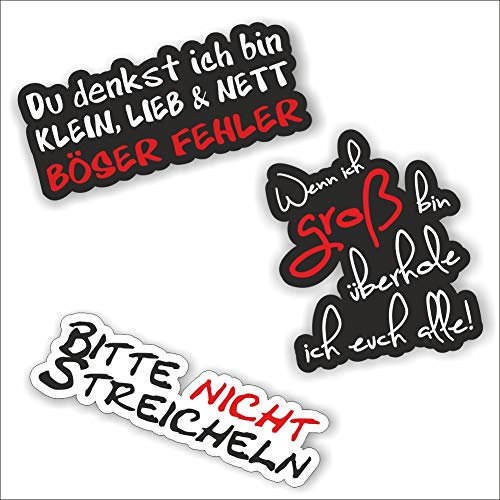Folien-Zentrum - 3x Aufkleber Set - Du denkst 13x5,5cm, Wenn ich groß bin 9x11cm, Bitte nicht streicheln 14x4cm - Aufkleber Auto JDM Tuning Autosticker Sprüche Decal für Car Sticker Autoaufkleber