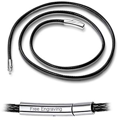 ChainsHouse Halskette Frauen Lederkette 3mm Lederband Lederkorde mit Magnetverschluss Herren Leder Halskette Schwarz Geflochtene Kunstlederkette 61cm Kunstlederband Kette Gravur Schmuck für Tochter