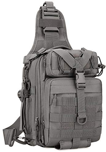 HUNTVP Taktische Brusttasche Militär Schultertasche Wasserdicht Sling Rucksack Crossbody Bag Multifunktion für Angeln Sport Camping Radfahren Outdoor, Grau